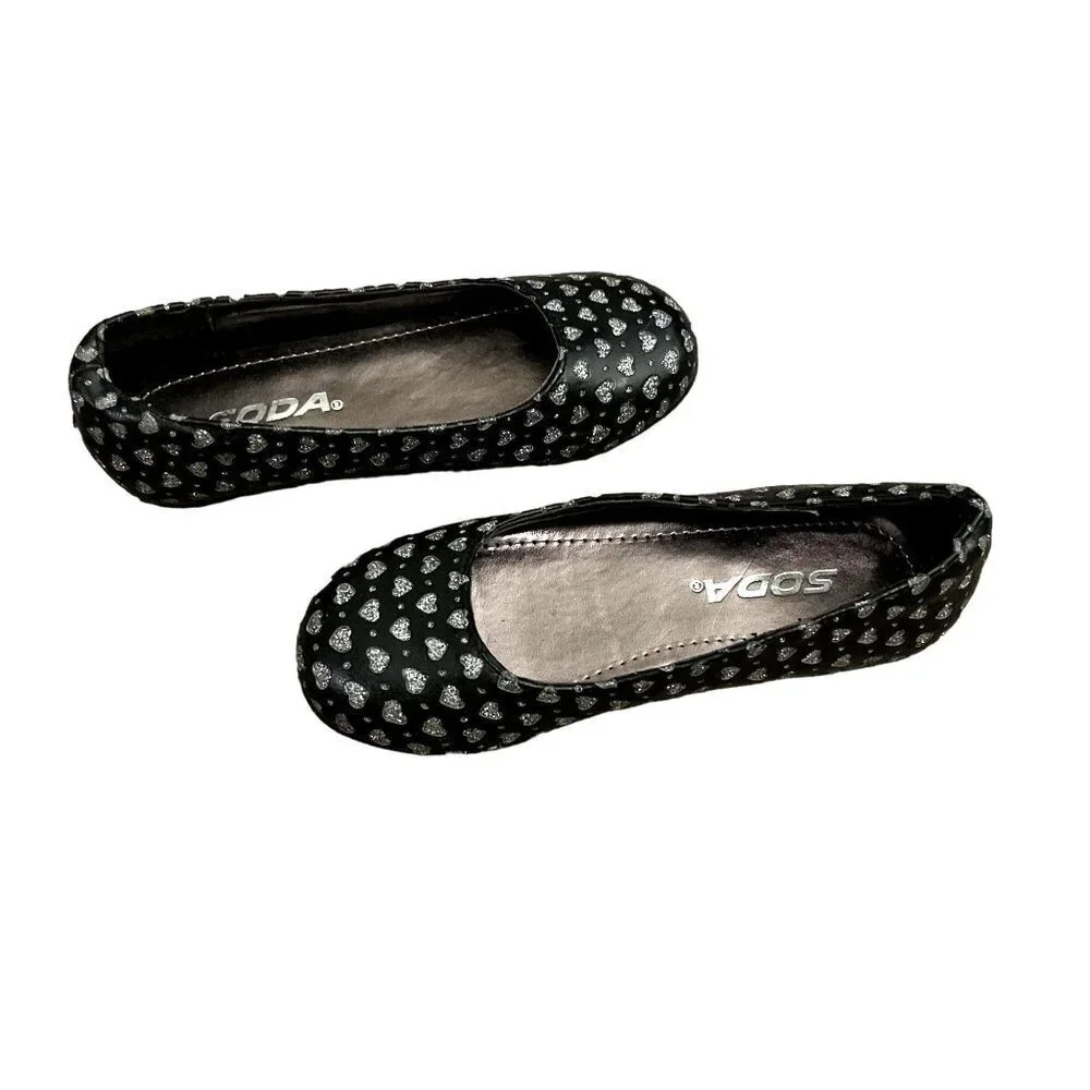 Soda Kids Black Flats Silver Stars Youth 12